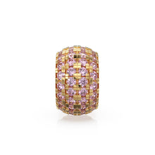 Load image into Gallery viewer, 14K Large Solid Italian Gold Pink Tourmaline Rondels, Charm Roundel, Tourmaline , Enhancer Charm, Pave set Tourmaline, October spacer charms