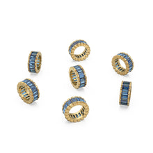 Load image into Gallery viewer, 14k Real Baguette Blue Sapphire Gold Beads / Sapphire Rondelle Bead / Sapphire European Beads / Solid Gold Sapphire Enhancer Spacer Findings