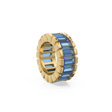 Load image into Gallery viewer, 14k Real Baguette Blue Sapphire Gold Beads / Sapphire Rondelle Bead / Sapphire European Beads / Solid Gold Sapphire Enhancer Spacer Findings