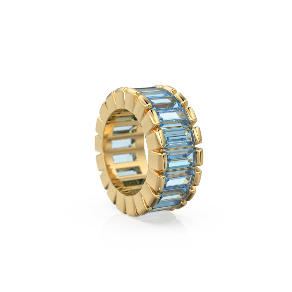 14k Real Baguette Blue Topaz Gold Bead / Blue Topaz Rondelle Bead / Blue Topaz European Bead / Solid Gold Blue Topaz Enhancer Spacer Finding