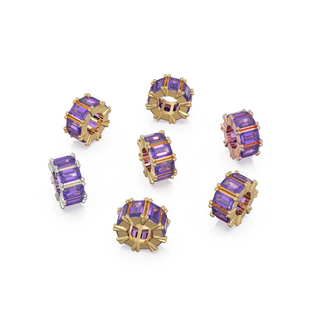 14K Large Amethyst Bead Spacer, Amethyst Connector Bead Spacer, Amethyst Enhancer Charm, Purple Amethyst  Bead, Solid Gold Bead, Emerald Cut