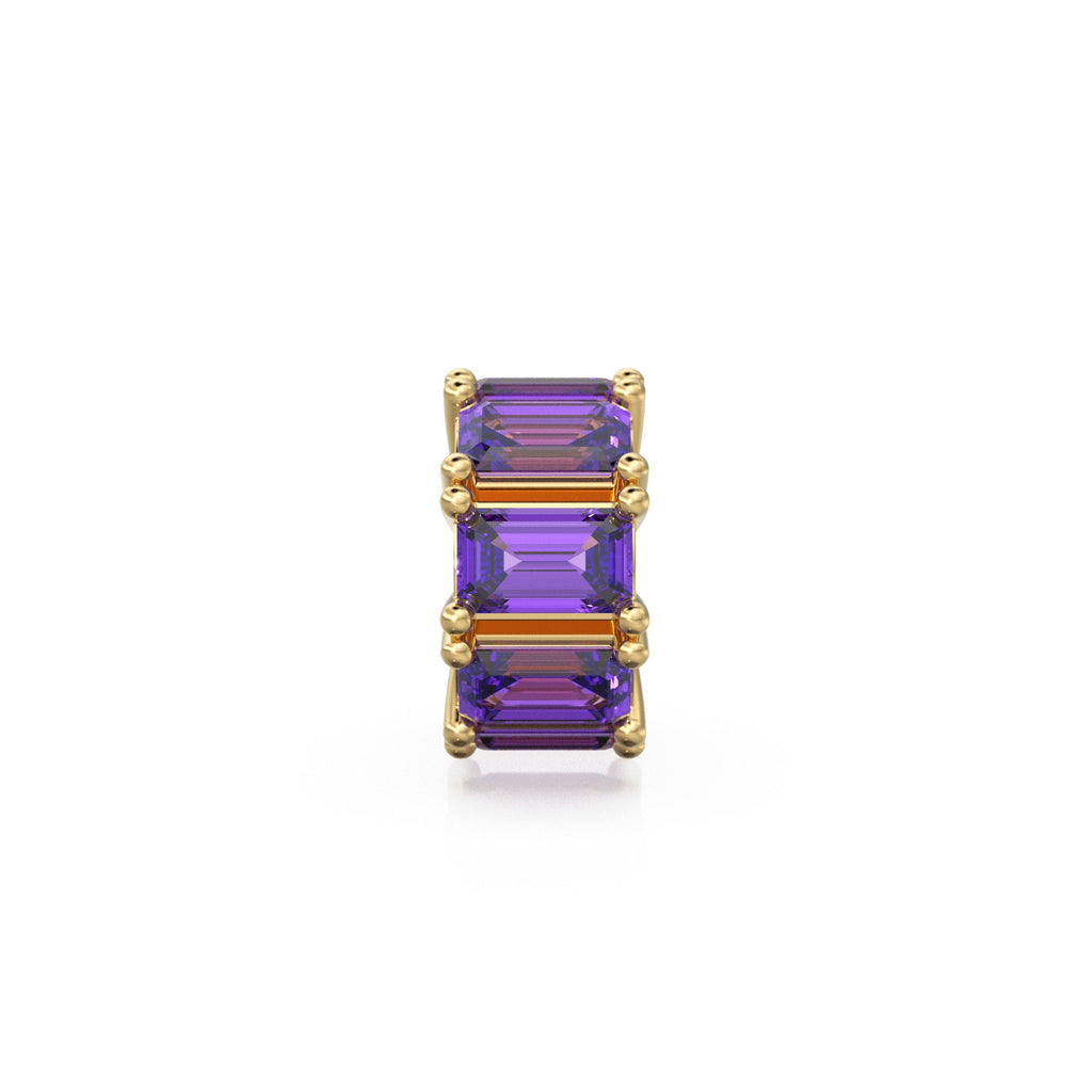 14K Large Amethyst Bead Spacer, Amethyst Connector Bead Spacer, Amethyst Enhancer Charm, Purple Amethyst  Bead, Solid Gold Bead, Emerald Cut