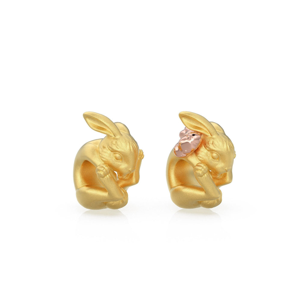 12mm Rabbit Solid Gold Bead Spacer Finding, Bunny 14k Spacer, Gold Finding, Bunny Solid Gold Beads, Hare Animal Charm Beads