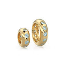 Load image into Gallery viewer, 14k Gold Roundel Aquamarine Charm, Aquamarine Wheel Charm, Round Charm Holder Eternity Round Aquamarine Band Connector, March birthstone