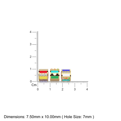 Luxury Diamond Enamel Solid Gold Round Wheel Beads / Handmade Real Gold Tyre Gold Spacer / Enamel Rondelle Beads / Jewelry Making Findings