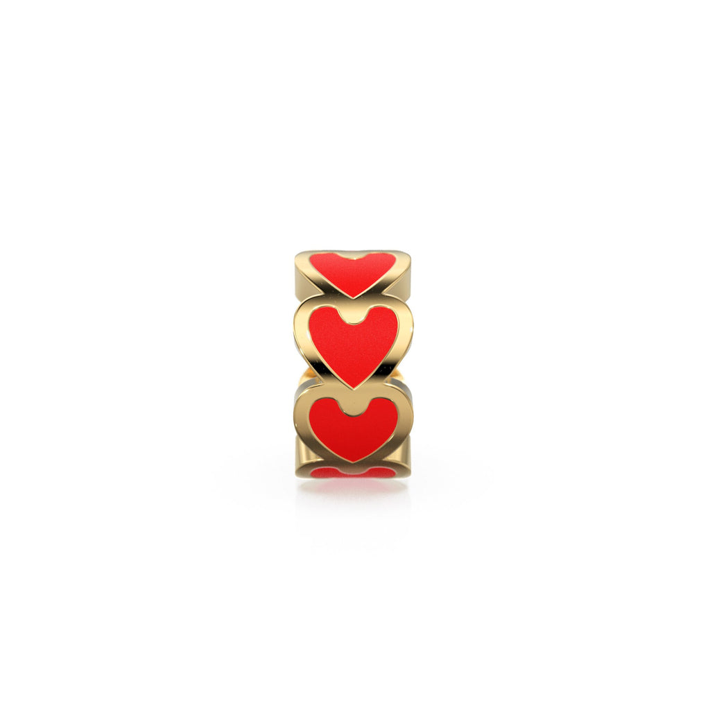 Heart Enamel Solid Gold Round Wheel Beads / Handmade Real Gold Love Spacer / Amore Enamel Rondelle Beads / Jewelry Making Essential Finding