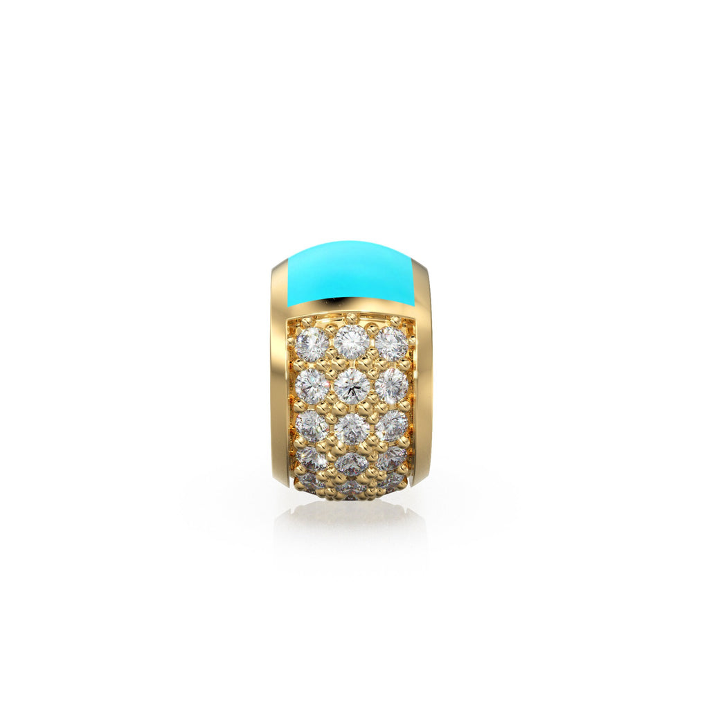 9mm Turquoise Enamel 18k Solid Yellow Gold Diamond Eternity Rondelle Wheel Bead Finding Spacer / Gold Rondelle Bead / Pave Diamond Finding