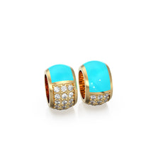 Load image into Gallery viewer, 9mm Turquoise Enamel 18k Solid Yellow Gold Diamond Eternity Rondelle Wheel Bead Finding Spacer / Gold Rondelle Bead / Pave Diamond Finding