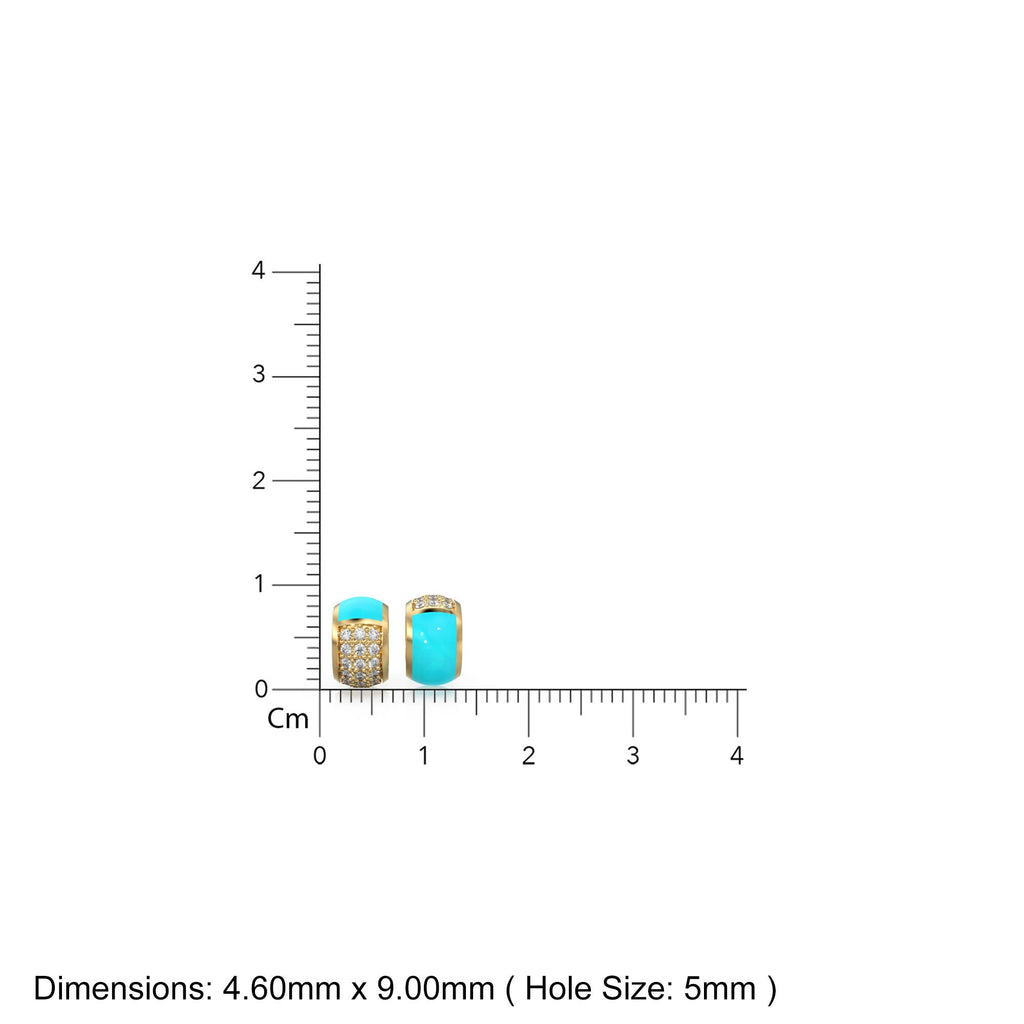 9mm Turquoise Enamel 18k Solid Yellow Gold Diamond Eternity Rondelle Wheel Bead Finding Spacer / Gold Rondelle Bead / Pave Diamond Finding