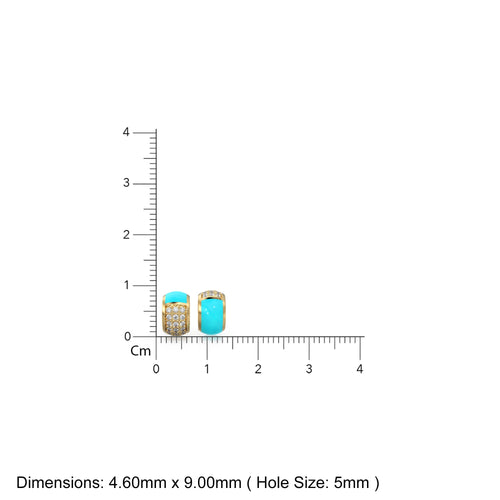 9mm Turquoise Enamel 18k Solid Yellow Gold Diamond Eternity Rondelle Wheel Bead Finding Spacer / Gold Rondelle Bead / Pave Diamond Finding