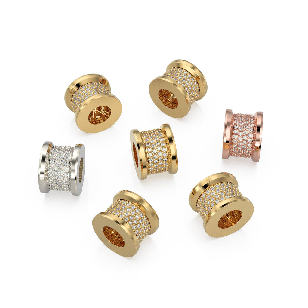 Fidget Rotating Diamond Gold Bead / Handmade Diamond Spinner Bead / Diamond Rondelle Bead / Gold Diamond Spacer Findings / Pave Wheel Bead