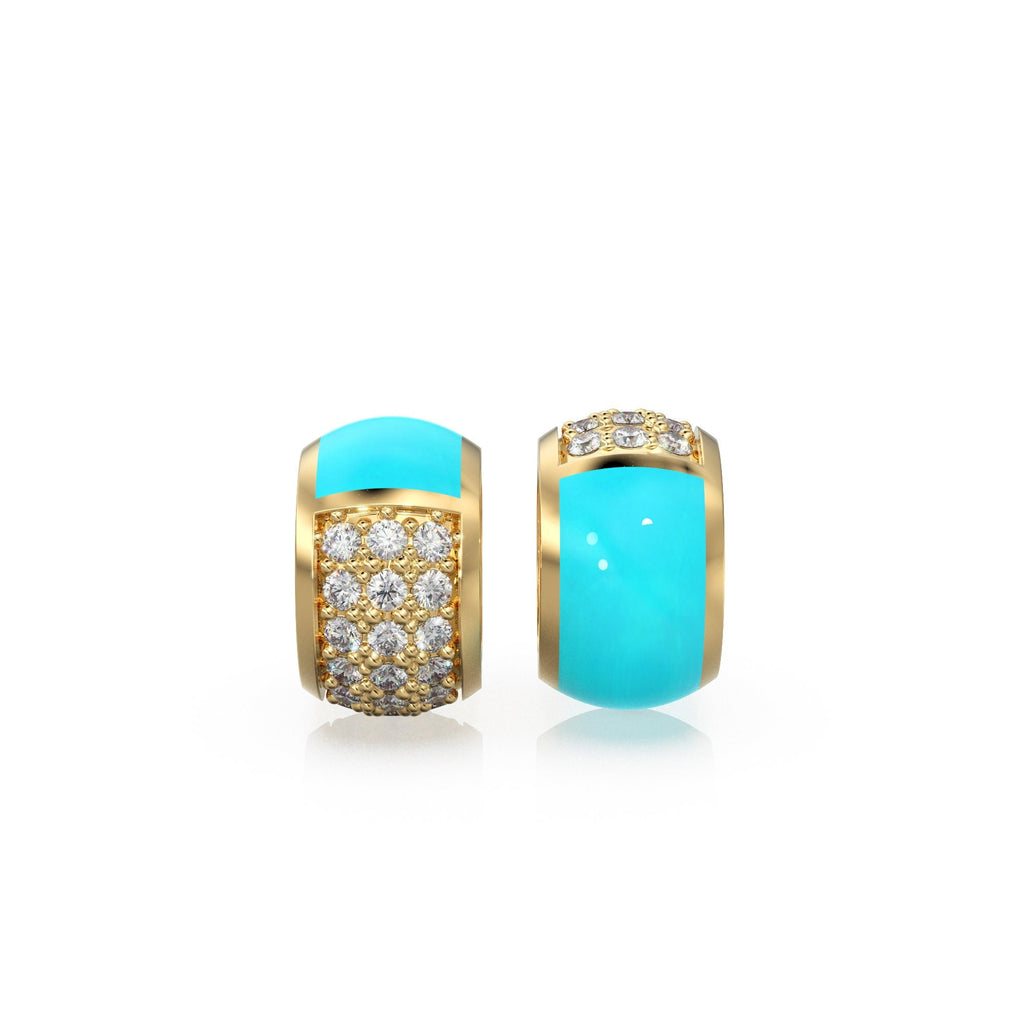 9mm Turquoise Enamel 18k Solid Yellow Gold Diamond Eternity Rondelle Wheel Bead Finding Spacer / Gold Rondelle Bead / Pave Diamond Finding