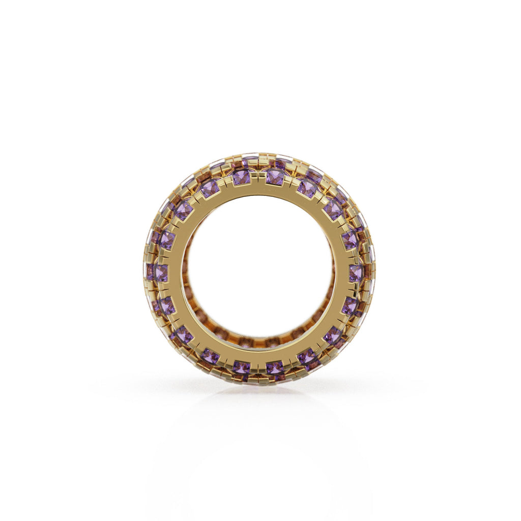 14K Large Solid Italian Gold Amethyst Rondels, Charm Roundel, Amethyst, Enhancer Charm, Pave set Amethyst, Texture Rondelle spacer charms