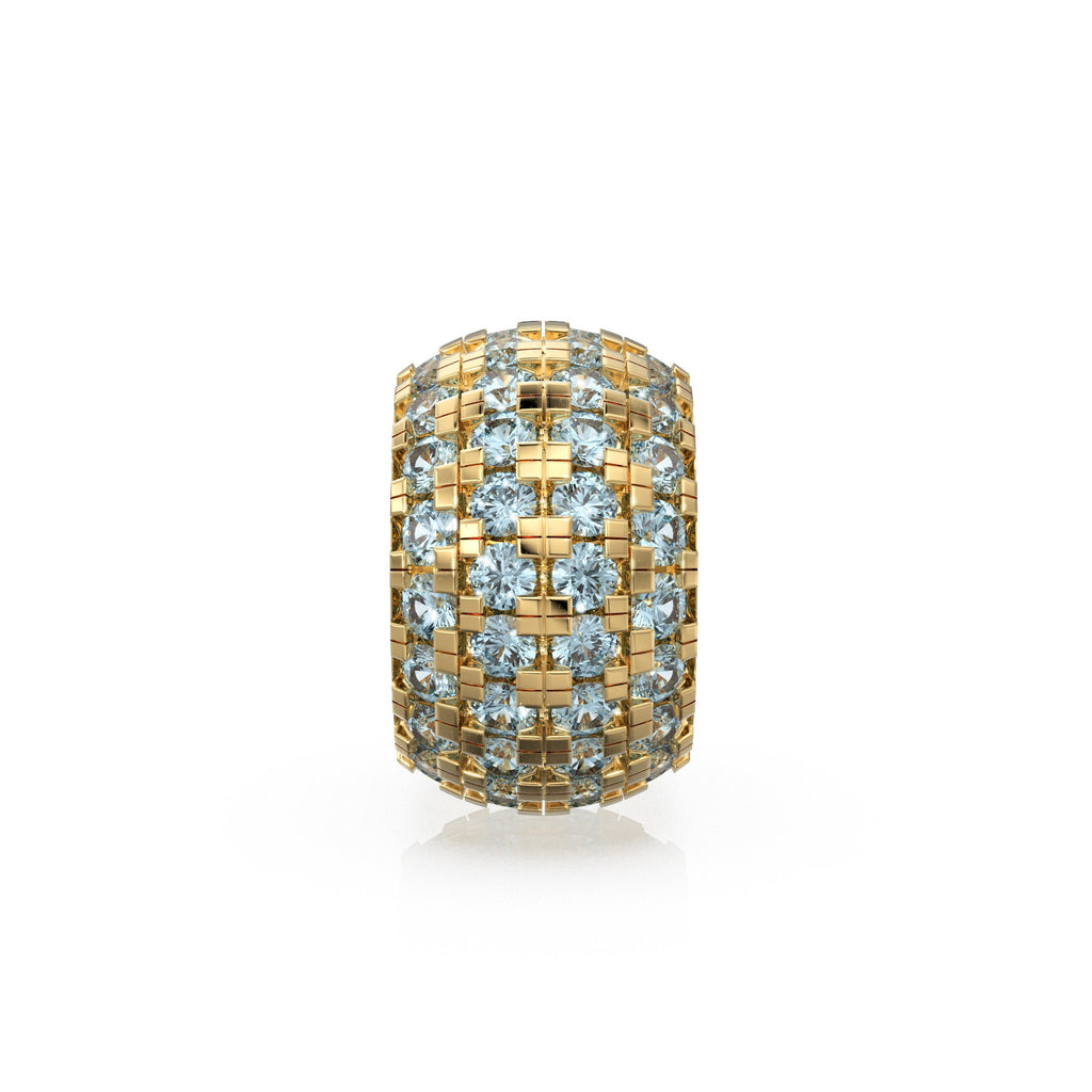 14K Large Solid Italian Gold Aquamarine Rondels, Charm Roundel, Aquamarine, Enhancer Charm, Pave set Aquamarine, Rondelle spacer charms