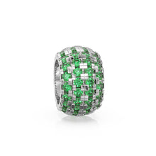 Load image into Gallery viewer, 14K Large Solid Italian Gold Emerald Rondels, Charm Roundel, Emerald, Enhancer Charm, Pave set Emerald, Texture Rondelle spacer charms