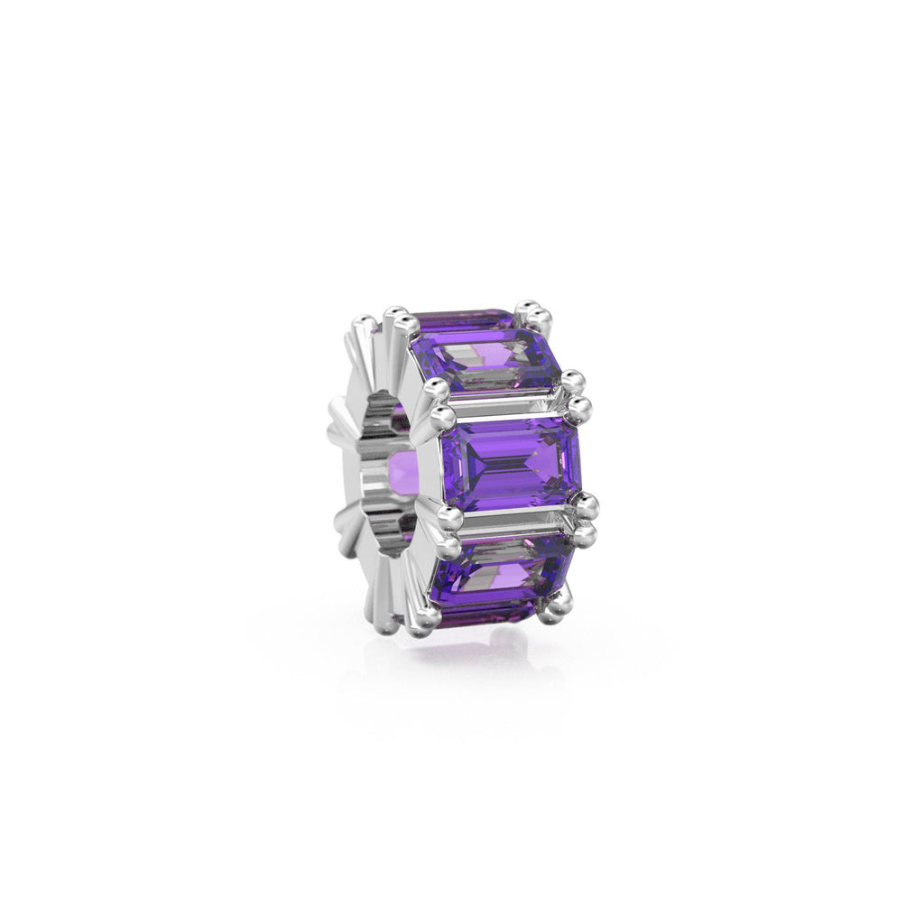 14K Large Amethyst Bead Spacer, Amethyst Connector Bead Spacer, Amethyst Enhancer Charm, Purple Amethyst  Bead, Solid Gold Bead, Emerald Cut