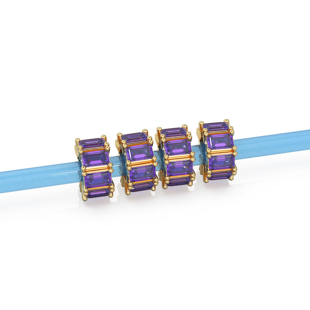 14K Large Amethyst Bead Spacer, Amethyst Connector Bead Spacer, Amethyst Enhancer Charm, Purple Amethyst  Bead, Solid Gold Bead, Emerald Cut