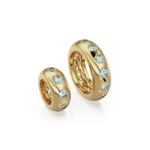 Load image into Gallery viewer, 14k Gold Roundel Aquamarine Charm, Aquamarine Wheel Charm, Round Charm Holder Eternity Round Aquamarine Band Connector, March birthstone