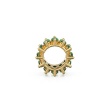 Load image into Gallery viewer, Large hole 10mm 18k Solid Yellow Gold Emerald Eternity Rondelle Wheel Bead Finding Spacer / Marquise Cut Gold Bead / European Gold Big Bead