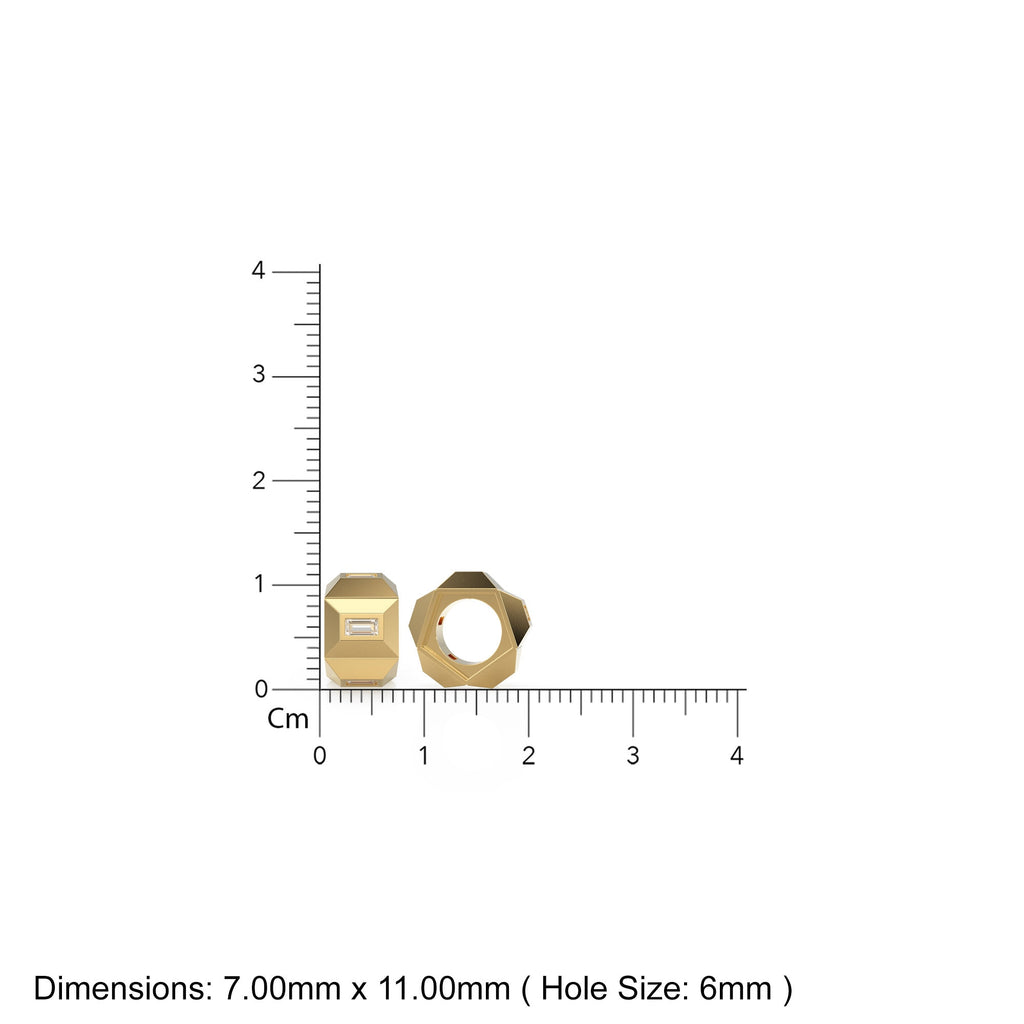 11mm Hexagonal Prism Baguette Diamond 14k Solid Gold Beads, Faceted Geometric Spacer Finding, Solid Gold Diamond Finding Beads