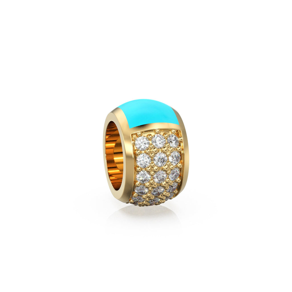 9mm Turquoise Enamel 18k Solid Yellow Gold Diamond Eternity Rondelle Wheel Bead Finding Spacer / Gold Rondelle Bead / Pave Diamond Finding