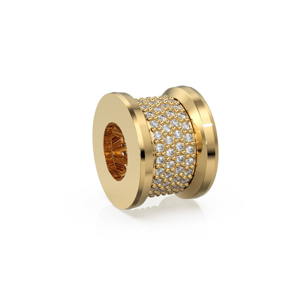 Fidget Rotating Diamond Gold Bead / Handmade Diamond Spinner Bead / Diamond Rondelle Bead / Gold Diamond Spacer Findings / Pave Wheel Bead