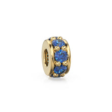 Load image into Gallery viewer, 5mm 18k Solid Yellow Gold Blue Sapphire Eternity Rondelle Wheel Bead Finding Spacer / Gold Rondelle Bead / Sapphire Finding by BeadSupplyUSA