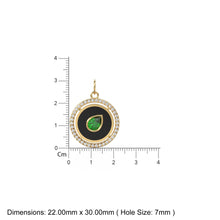 Load image into Gallery viewer, Pear Green Emerald Yellow Gold Diamond Enamel Pave Diamond Disc Charm Necklace Pendant