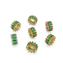 Load image into Gallery viewer, Large hole 10mm 18k Solid Yellow Gold Emerald Eternity Rondelle Wheel Bead Finding Spacer / Marquise Cut Gold Bead / European Gold Big Bead