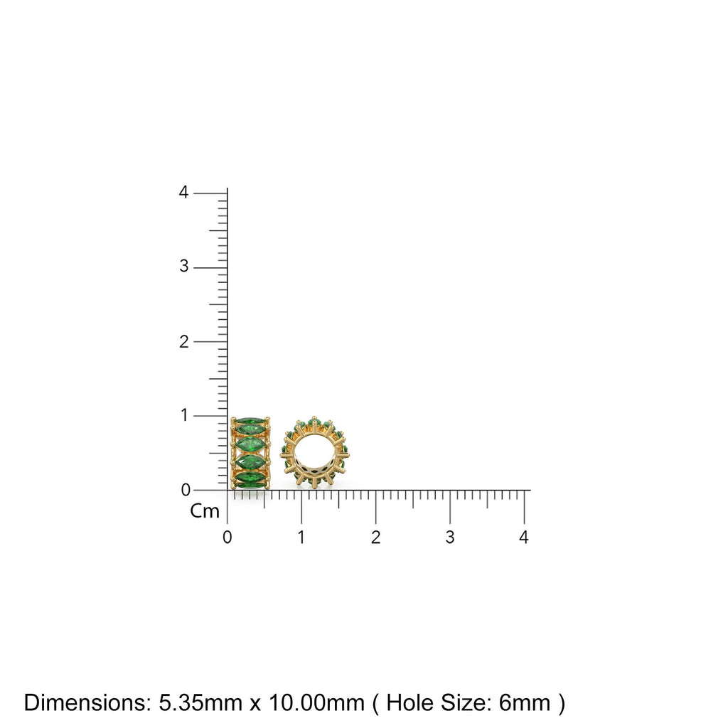 Large hole 10mm 18k Solid Yellow Gold Emerald Eternity Rondelle Wheel Bead Finding Spacer / Marquise Cut Gold Bead / European Gold Big Bead