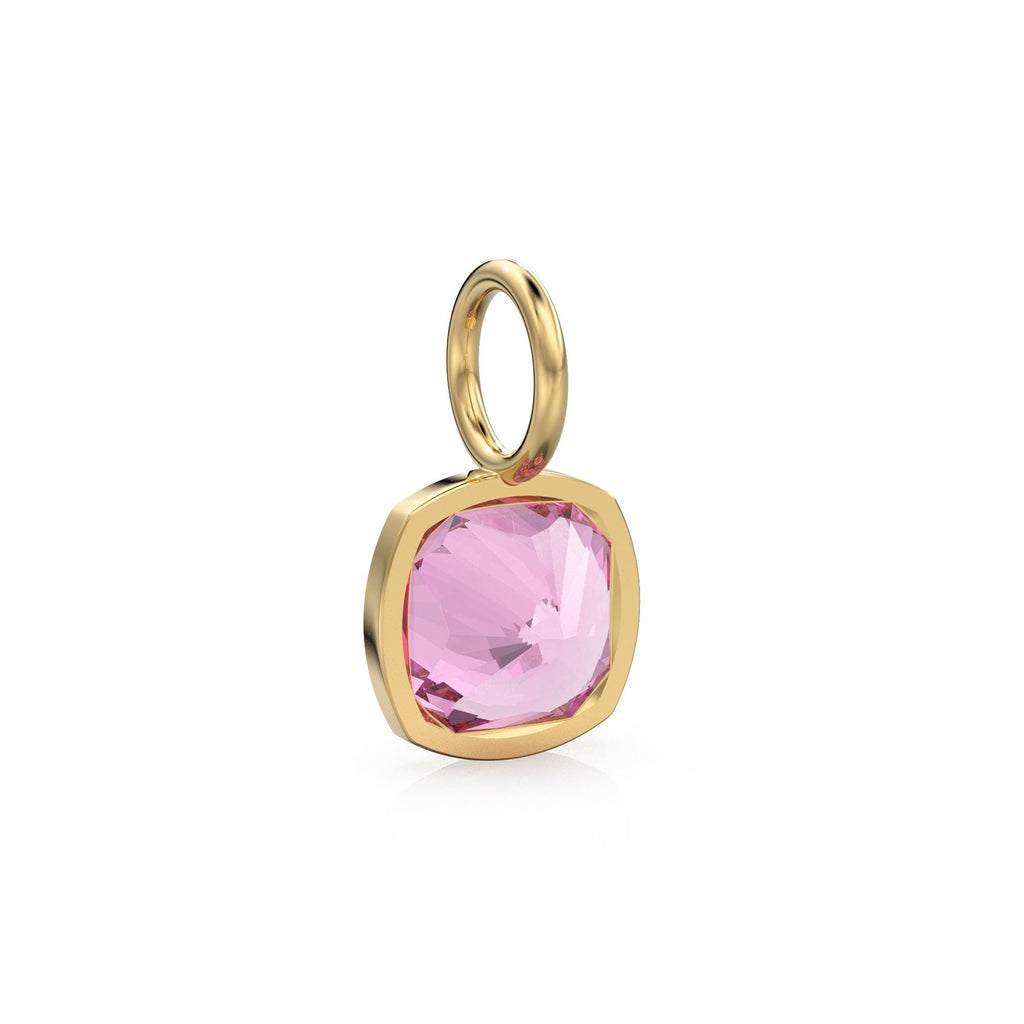 AAA Pink Tourmaline Charms 14k Yellow Solid Gold Charm Pendant Pink Cushion Gemstone Bezel 18K Gold Jewelry Finding