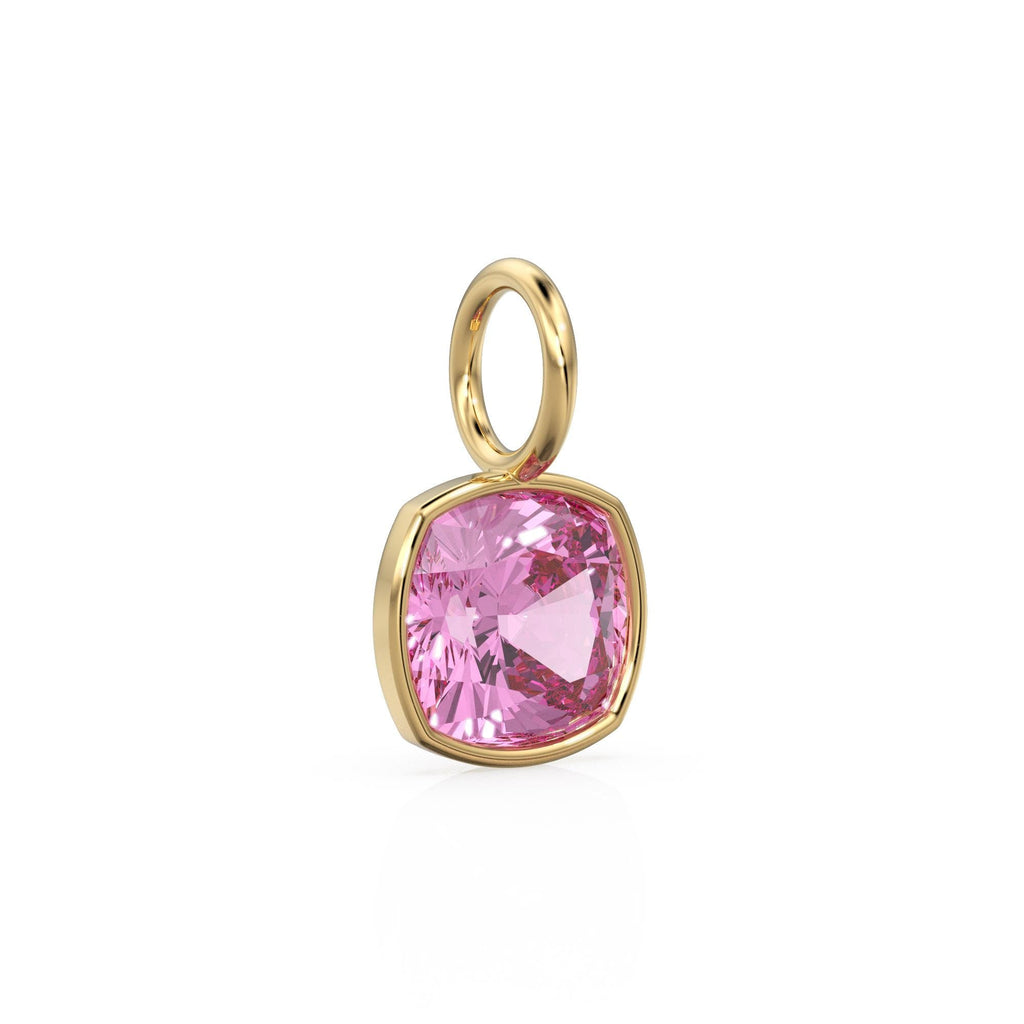 AAA Pink Tourmaline Charms 14k Yellow Solid Gold Charm Pendant Pink Cushion Gemstone Bezel 18K Gold Jewelry Finding
