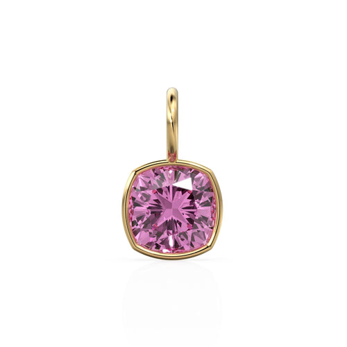 AAA Pink Tourmaline Charms 14k Yellow Solid Gold Charm Pendant Pink Cushion Gemstone Bezel 18K Gold Jewelry Finding