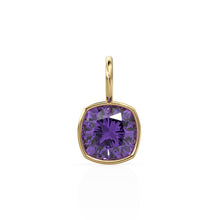 Load image into Gallery viewer, AAA Purple Amethyst Charms 14k Yellow Solid Gold Charm Pendant Purple Cushion Gemstone Bezel 18K Gold Jewelry Finding
