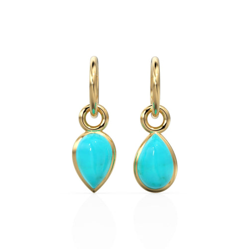 Turquoise Pear Solid Gold Charm / Sleeping Beauty Blue Handmade Gold Pendant / 1pc 14k Solid Yellow Gold Jewelry Making Findings December