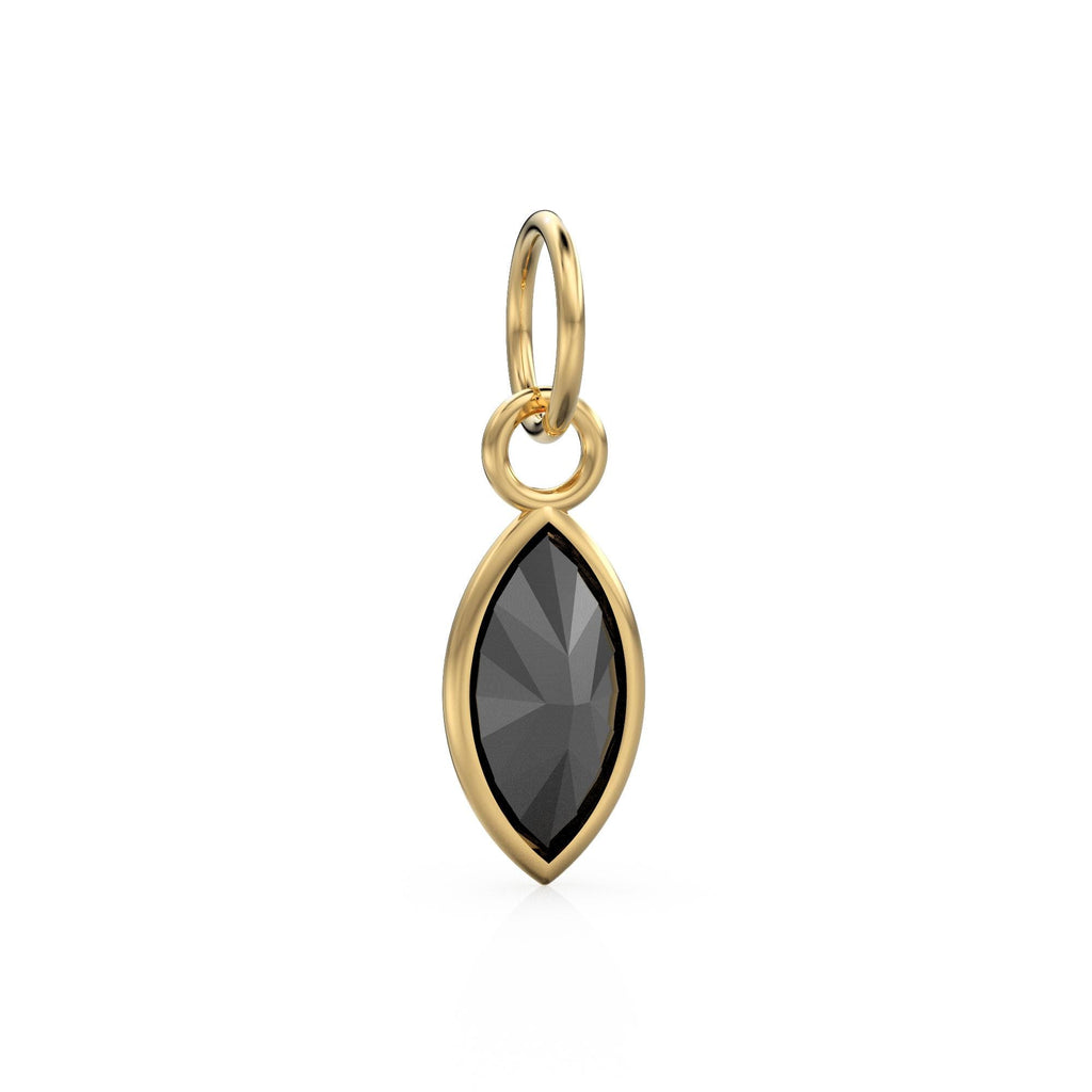 Spinel Marquise Solid Gold Charm / Natural Black Gemstone Handmade Gold Pendant / 1pc 14k Solid Yellow Gold Jewelry Making Findings August