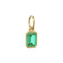 Load image into Gallery viewer, Green Emerald Cut Solid Gold Charm / Green Gemstone Handmade Gold Pendant / 14k Solid Yellow Gold May Birthstone Jewelry Making Findings