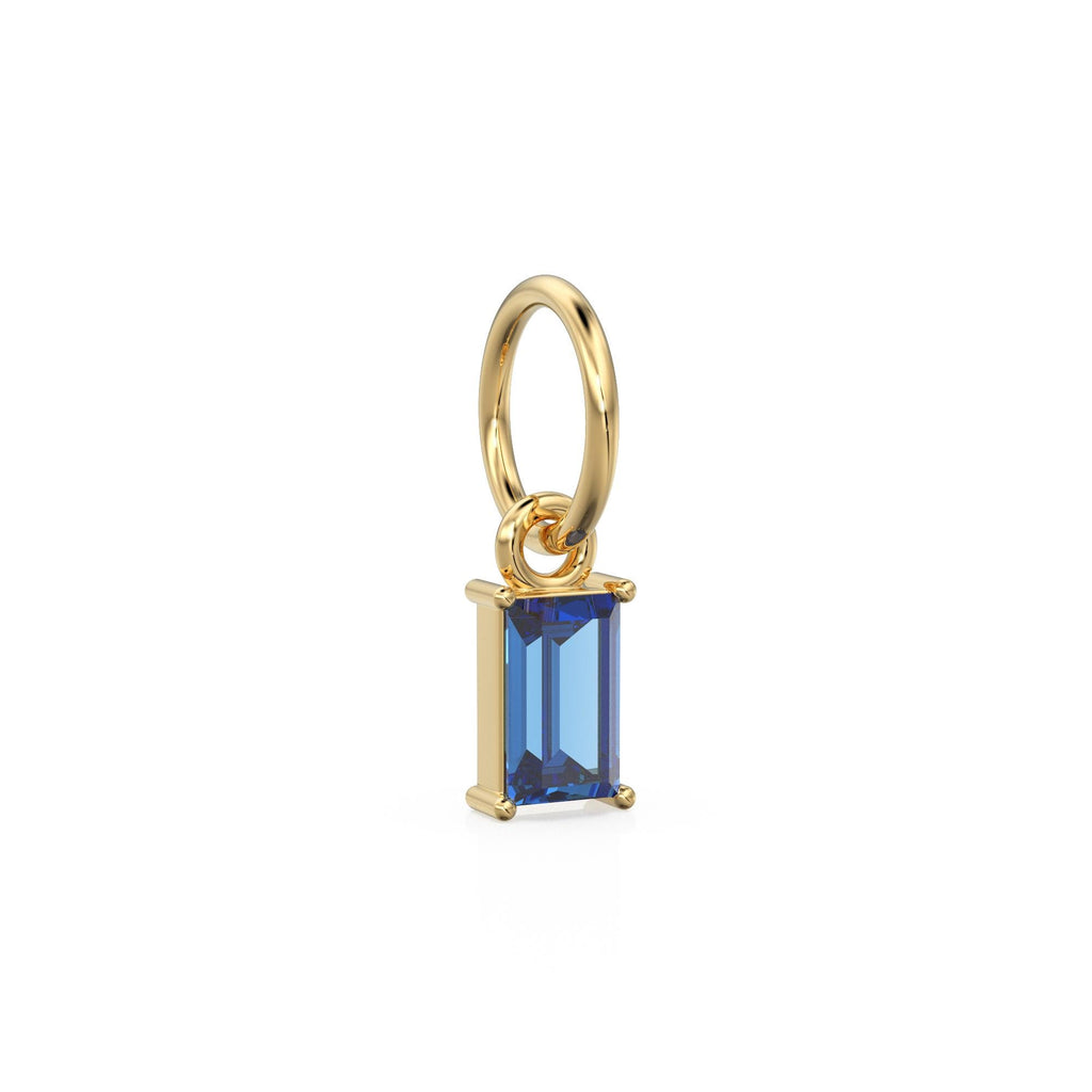 TINY Baguette Sapphire Charm Pendant / 14k 18k Solid Gold Pendant / Baguette Sapphire Pendant / Petite African Sapphire Charm / 5x3mm 6x3mm