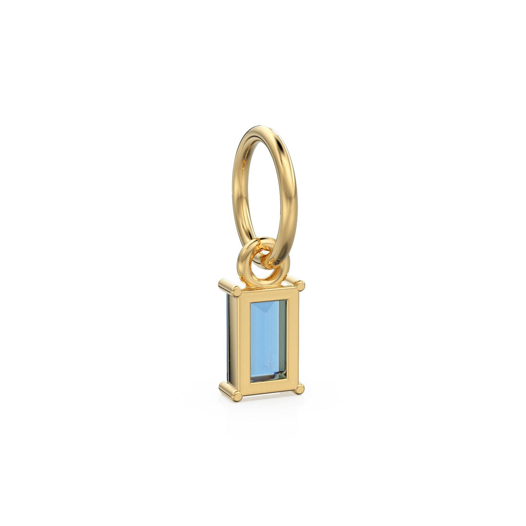 TINY Baguette Sapphire Charm Pendant / 14k 18k Solid Gold Pendant / Baguette Sapphire Pendant / Petite African Sapphire Charm / 5x3mm 6x3mm