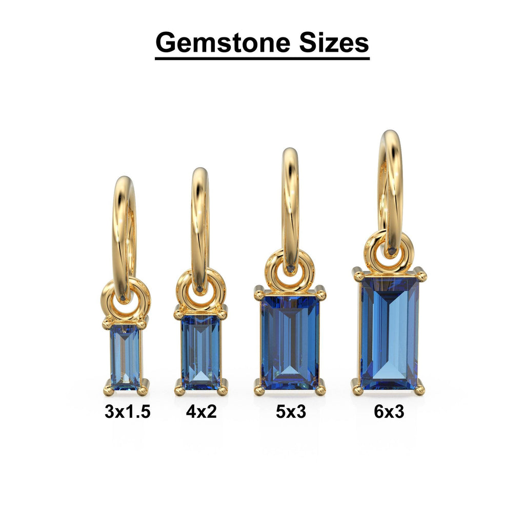 TINY Baguette Sapphire Charm Pendant / 14k 18k Solid Gold Pendant / Baguette Sapphire Pendant / Petite African Sapphire Charm / 5x3mm 6x3mm