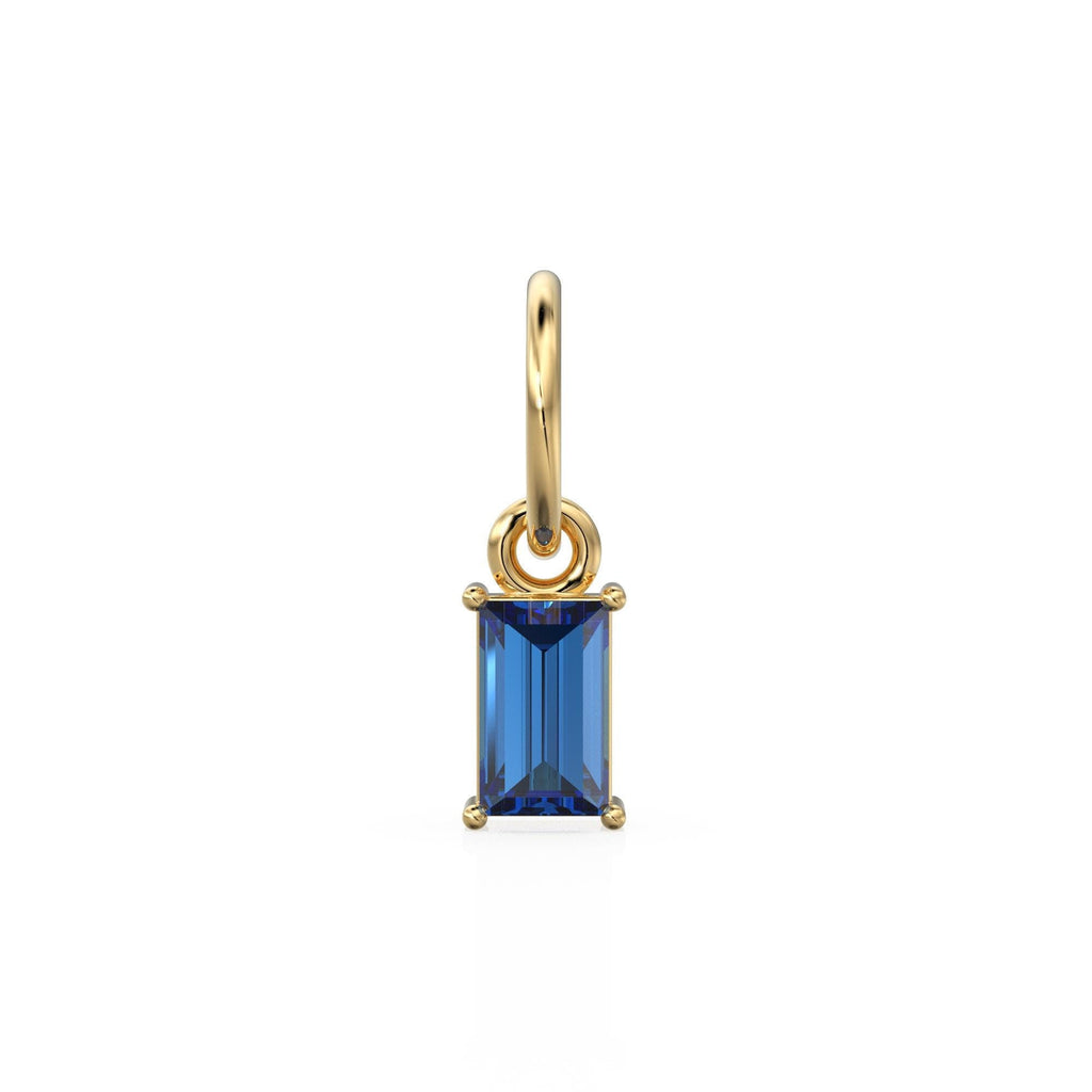 TINY Baguette Sapphire Charm Pendant / 14k 18k Solid Gold Pendant / Baguette Sapphire Pendant / Petite African Sapphire Charm / 5x3mm 6x3mm