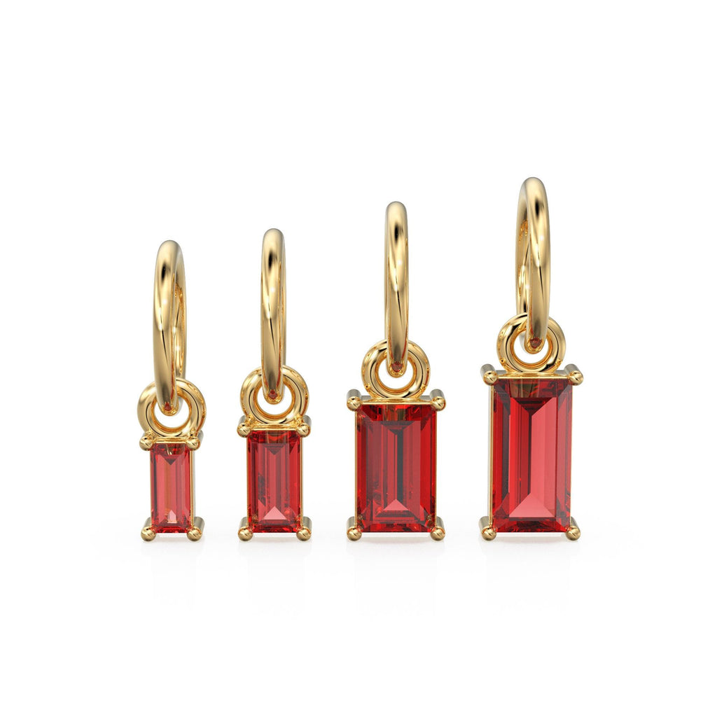 TINY Baguette Red Ruby Charm Pendant / 14k 18k Solid Gold Pendant / Baguette Ruby Pendant / Petite African Ruby Charm / 5x3mm 6x3mm