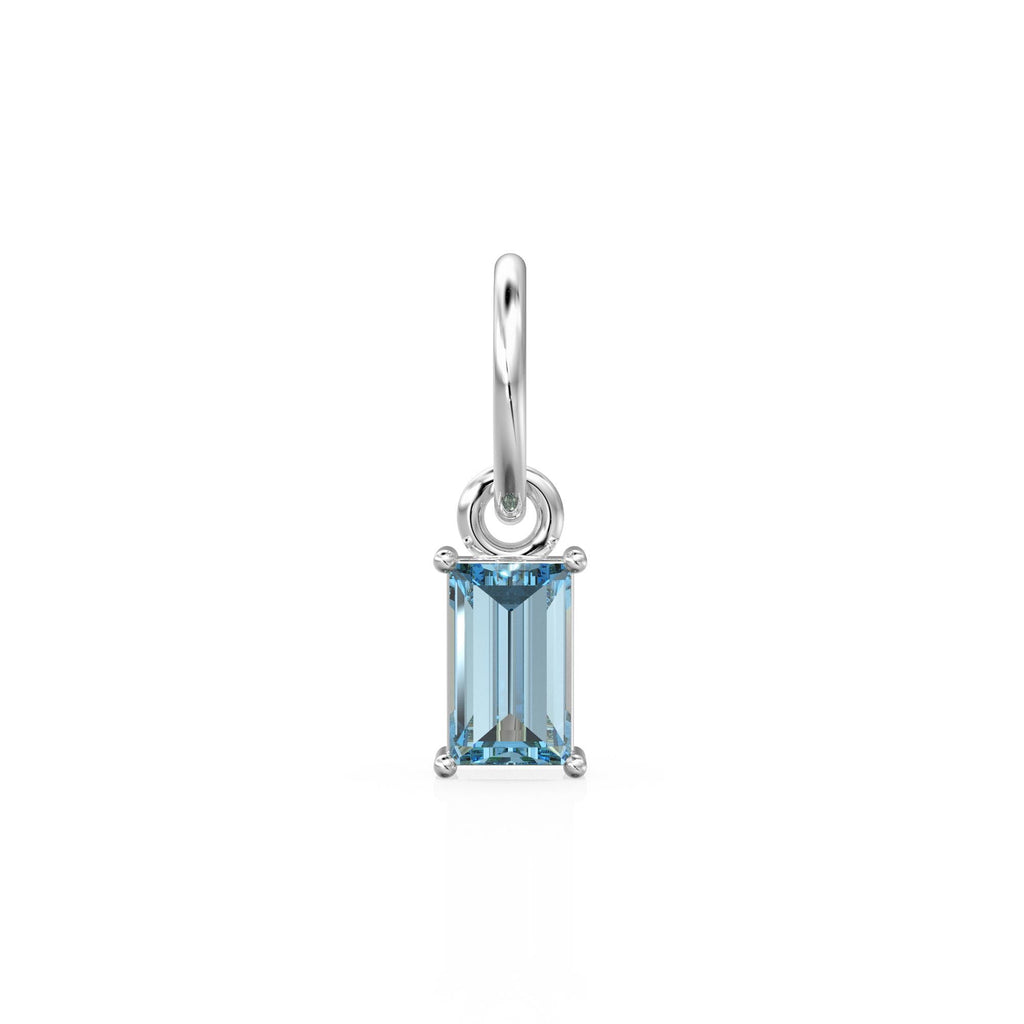 TINY Baguette Aquamarine Charm Pendant / 14k 18k Solid Gold Pendant / Baguette Aquamarine Pendant / Petite Aquamarine Charm / 5x3mm 6x3mm