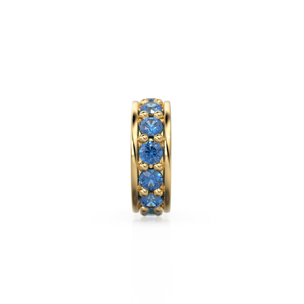 Sapphire 18K Solid Italian Gold Rondels, Eternity Rondelle, Solid Gold Roundel Spacer Finding Bead, Blue Gem Spacer, Gold Wheel Tyre Finding