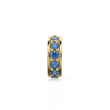 Load image into Gallery viewer, Sapphire 18K Solid Italian Gold Rondels, Eternity Rondelle, Solid Gold Roundel Spacer Finding Bead, Blue Gem Spacer, Gold Wheel Tyre Finding