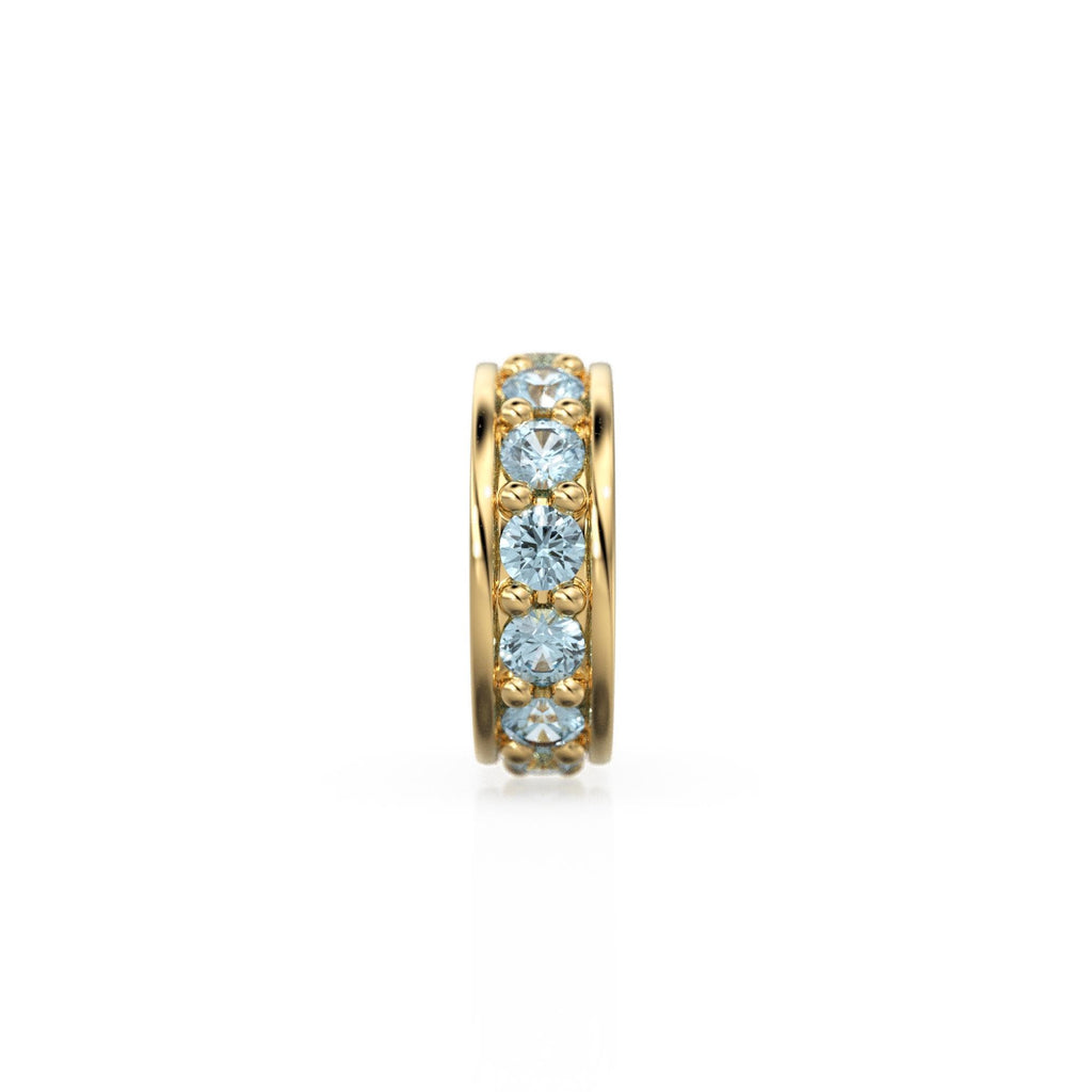 Blue Aquamarine 18K Solid Italian Gold Rondels, Eternity Rondelle Solid Gold Roundel Spacer Finding Bead, Aquamarine Spacer, Gold Wheel Tyre