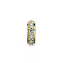 Load image into Gallery viewer, Blue Aquamarine 18K Solid Italian Gold Rondels, Eternity Rondelle Solid Gold Roundel Spacer Finding Bead, Aquamarine Spacer, Gold Wheel Tyre