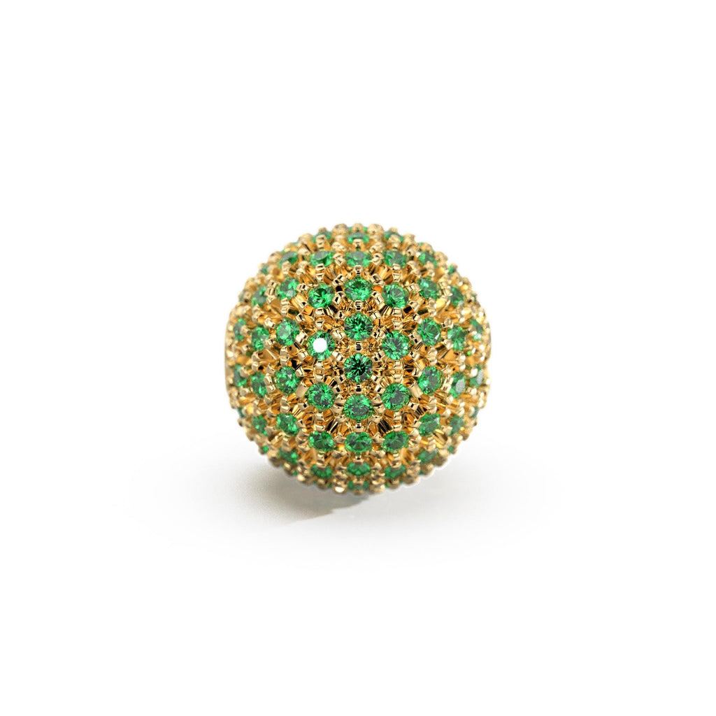 Green Emerald Micro Pave Sphere Ball Spacer Beads / 14k 18k Solid Gold Bead / May Birthstone Necklace / 10mm Spacer Finding