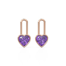 Load image into Gallery viewer, Amethyst Heart Solid Gold Charm Pair Earrings / Natural Purple Gemstone Gold Pendant / 14k Gold February Birthstone Jewelry Making Finding