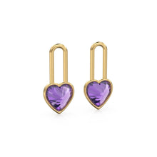 Load image into Gallery viewer, Amethyst Heart Solid Gold Charm Pair Earrings / Natural Purple Gemstone Gold Pendant / 14k Gold February Birthstone Jewelry Making Finding